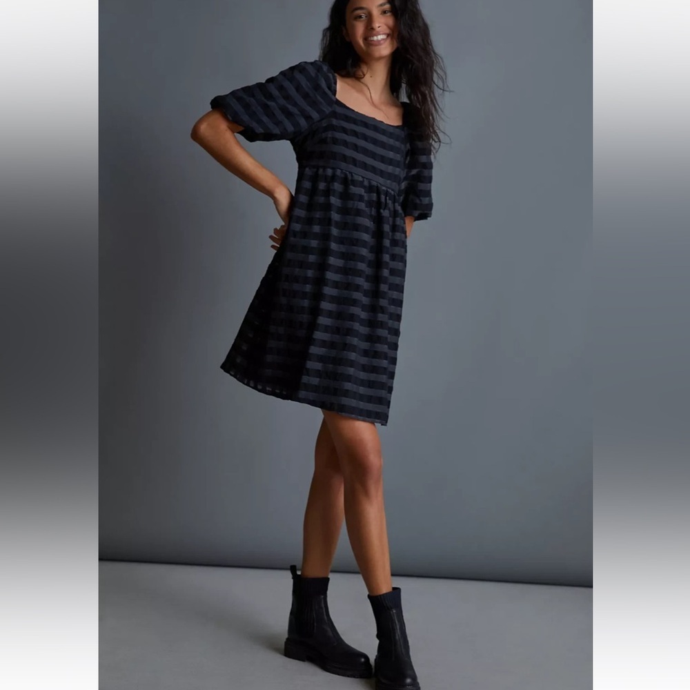 NWT Anthropologie Black Striped Mini Dress XS
